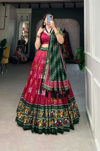 Floral Majesty Patola Print Lehenga in Luxurious Tussar Silk