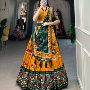 Floral Majesty Patola Print Lehenga in Luxurious Tussar Silk