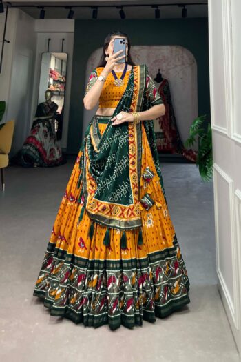 Floral Majesty Patola Print Lehenga in Luxurious Tussar Silk