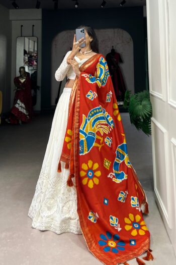 Ethereal White Georgette Lehenga with Lucknowi Sequins