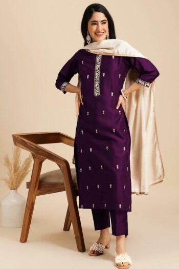 Regal Radiance Embroidered Suit Set with Chinon Dupatta