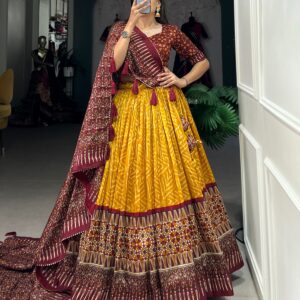 Threads of Tradition Tussar Silk Bandhej Gota Patti Lehenga