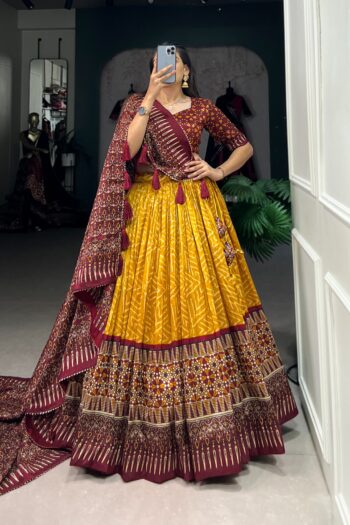 Threads of Tradition Tussar Silk Bandhej Gota Patti Lehenga