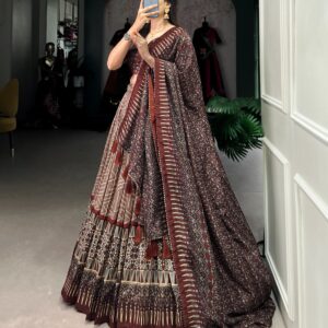 Threads of Tradition Tussar Silk Bandhej Gota Patti Lehenga