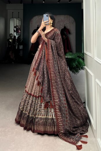 Threads of Tradition Tussar Silk Bandhej Gota Patti Lehenga