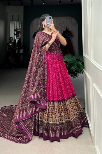 Threads of Tradition Tussar Silk Bandhej Gota Patti Lehenga