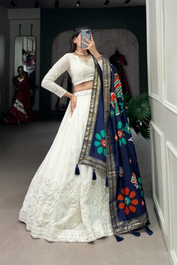 Ethereal White Georgette Lehenga with Lucknowi Sequins