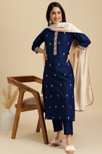 Regal Radiance Embroidered Suit Set with Chinon Dupatta