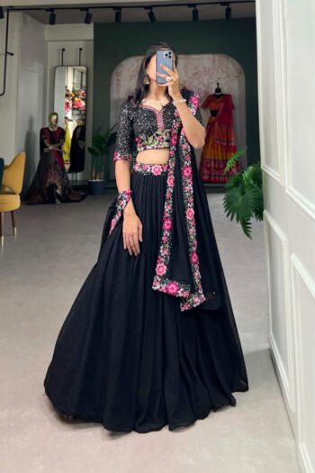 Georgette Lehenga Choli with Sequins & Delicate Embroidery