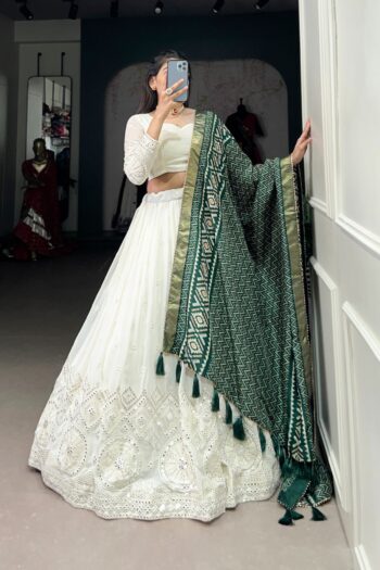 Ethereal White Georgette Lehenga with Lucknowi Sequins