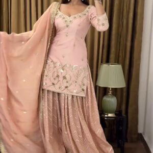 Peach Perfection Embroidered Georgette Sharara Set & Dupatta