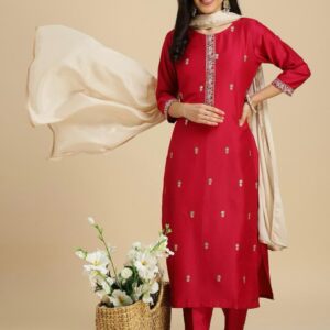 Regal Radiance Embroidered Suit Set with Chinon Dupatta