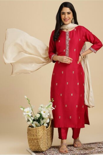 Regal Radiance Embroidered Suit Set with Chinon Dupatta