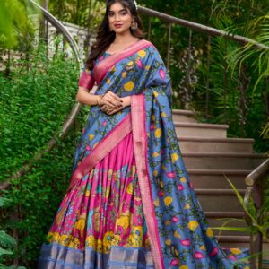 Kalamkari Elegance Dola Silk Lehenga with Zari Weave