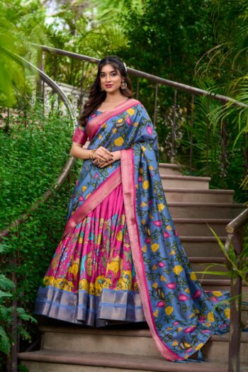 Kalamkari Elegance Dola Silk Lehenga with Zari Weave