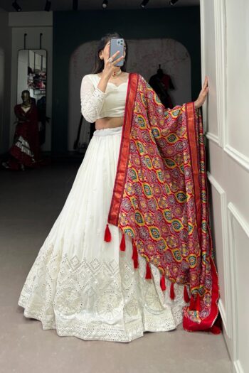 Ethereal White Georgette Lehenga with Lucknowi Sequins
