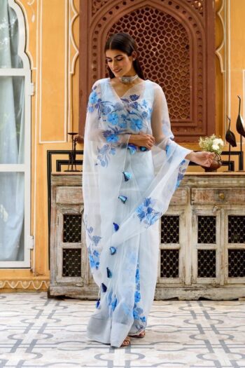Organza Silk Saree with Sequin Handcrafted Detailing