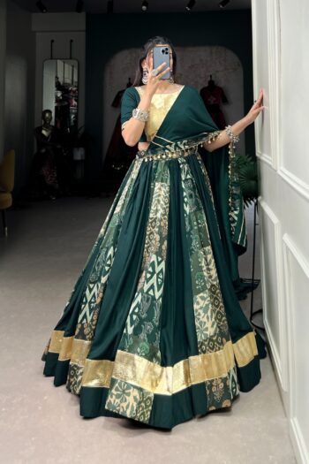 Navratri Grace Embossed Gota Lace Lehenga in Rayon-Tussar