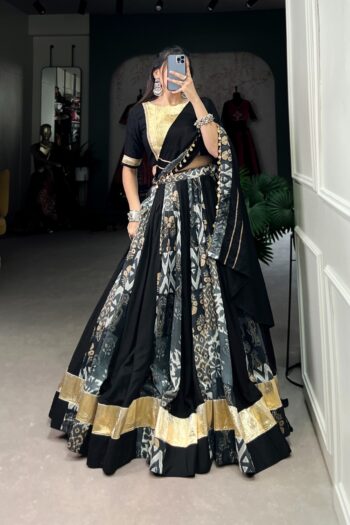 Navratri Grace Embossed Gota Lace Lehenga in Rayon-Tussar