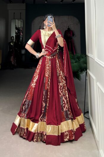 Navratri Grace Embossed Gota Lace Lehenga in Rayon-Tussar
