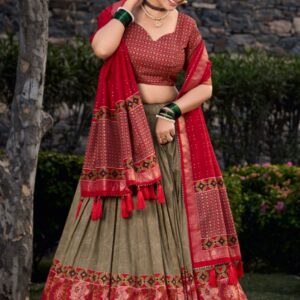 Majestic Blossoms Tussar Silk Lehenga with Foil Print