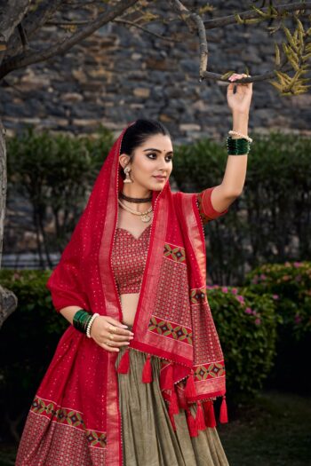 Majestic Blossoms Tussar Silk Lehenga with Foil Print