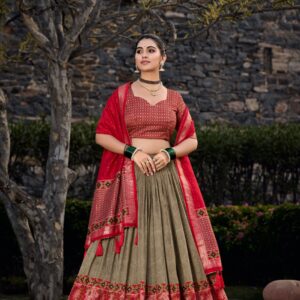 Majestic Blossoms Tussar Silk Lehenga with Foil Print