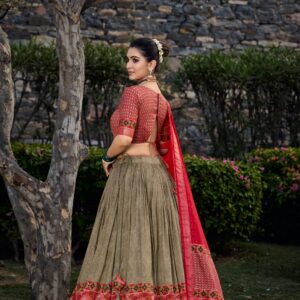 Majestic Blossoms Tussar Silk Lehenga with Foil Print