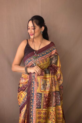 Kalamkari Elegance Pure Cotton saree with Contrast Pallu