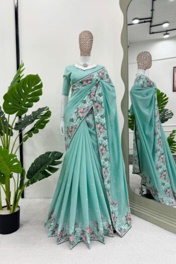 Roman Silk Saree with Elegant Thread Work & Paiping Details