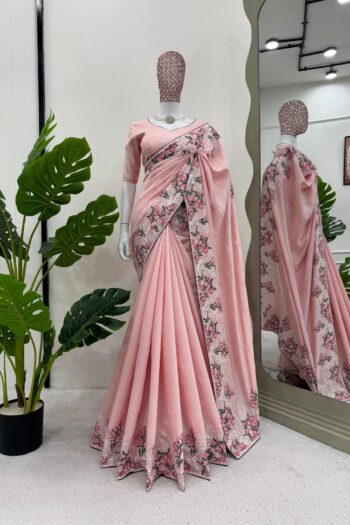 Roman Silk Saree with Elegant Thread Work & Paiping Details