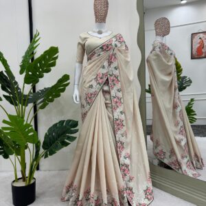 Roman Silk Saree with Elegant Thread Work & Paiping Details