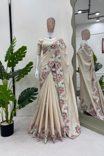 Roman Silk Saree with Elegant Thread Work & Paiping Details