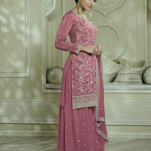 Chinon Silk Kurti-Plazzo Set with Embroidery & Sequins