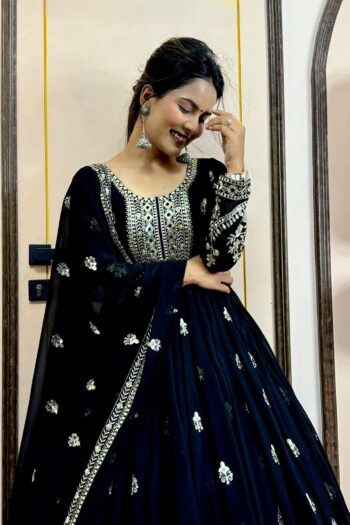 Gorgeous Embroidered Gown with Butter Silk and Graceful Dupatta