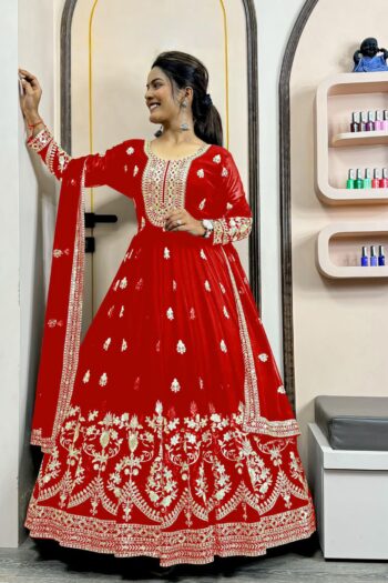 Gorgeous Embroidered Gown with Butter Silk and Graceful Dupatta