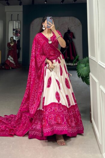 Tussar Silk Lehenga Choli with Bandhej Prints & Intricate Work