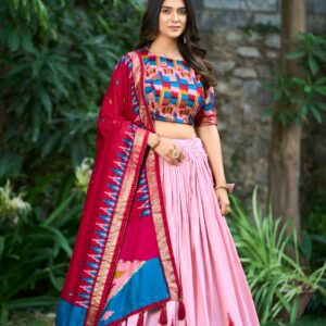 Gleaming Grace Tussar Silk Foil Print Lehenga choli Set