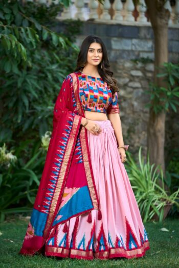 Gleaming Grace Tussar Silk Foil Print Lehenga choli Set