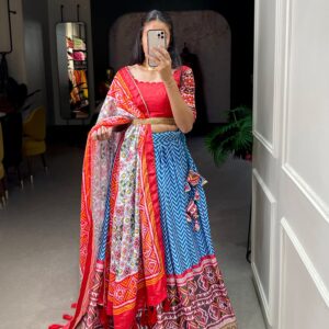 Laheriya-Paithani Fusion Lehenga with Gotta Patti Lace