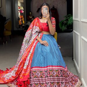 Laheriya-Paithani Fusion Lehenga with Gotta Patti Lace