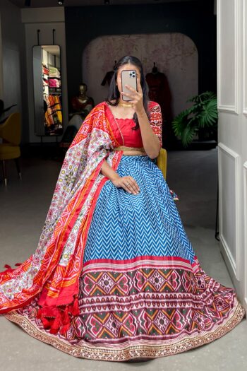 Laheriya-Paithani Fusion Lehenga with Gotta Patti Lace