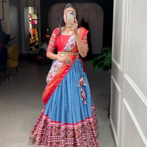 Laheriya-Paithani Fusion Lehenga with Gotta Patti Lace