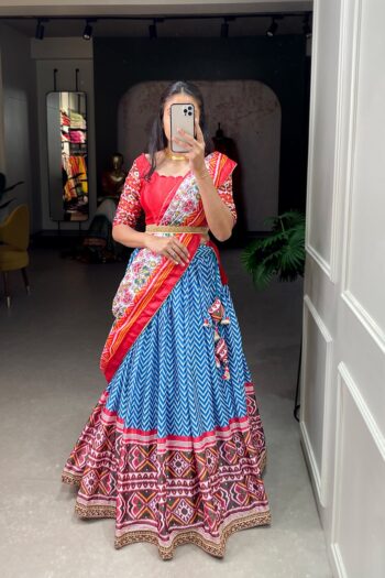 Laheriya-Paithani Fusion Lehenga with Gotta Patti Lace