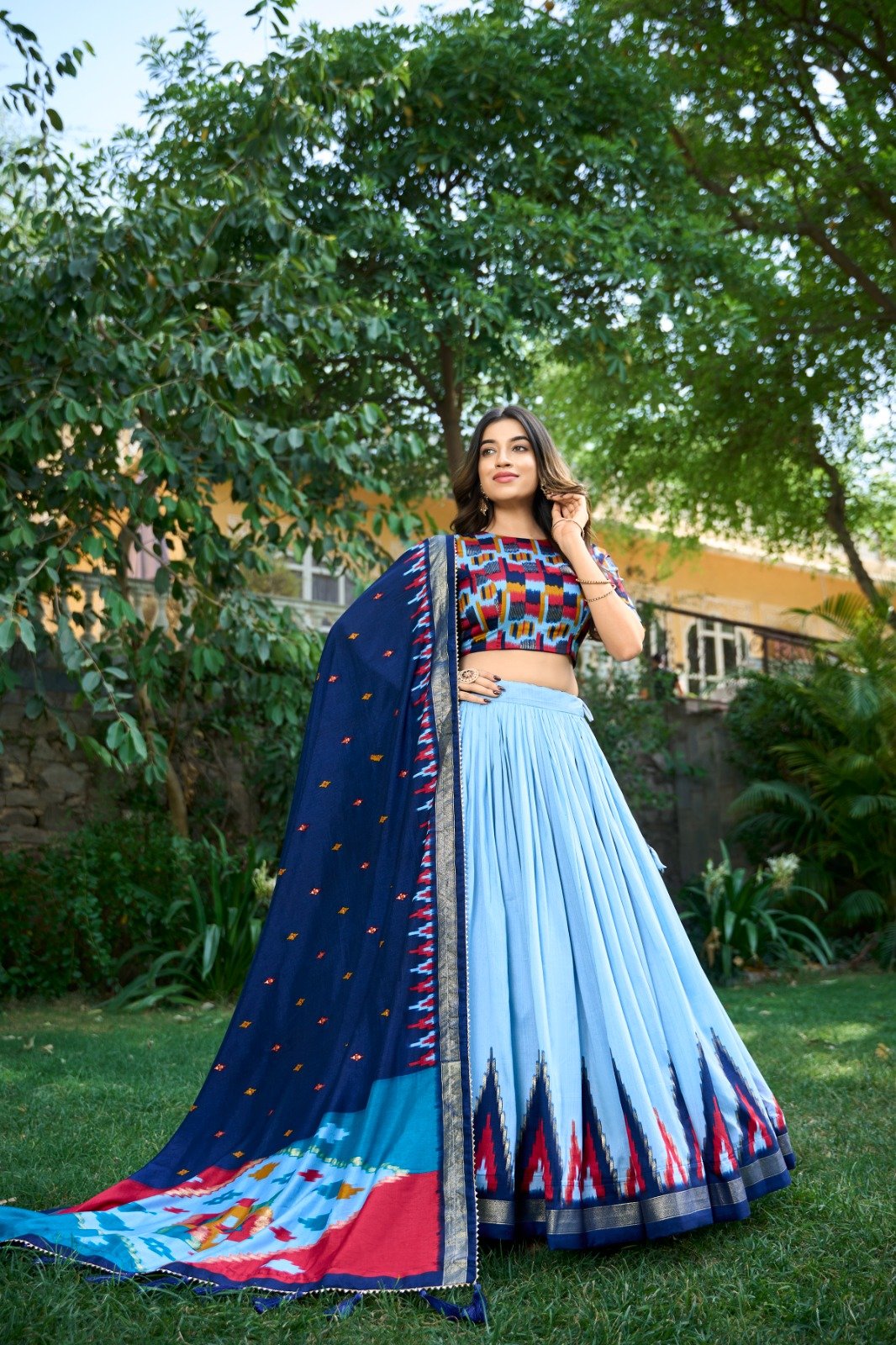 Gleaming Grace Tussar Silk Foil Print Lehenga choli Set