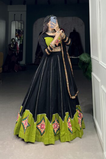 Pure Cotton Navratri Lehenga with Gota Patti & Cowrie Lace