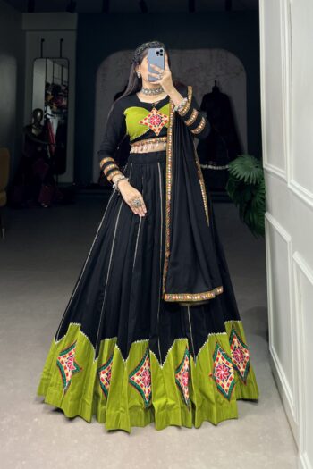 Pure Cotton Navratri Lehenga with Gota Patti & Cowrie Lace