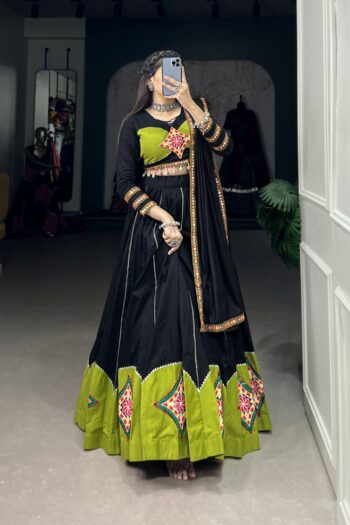 Pure Cotton Navratri Lehenga with Gota Patti & Cowrie Lace