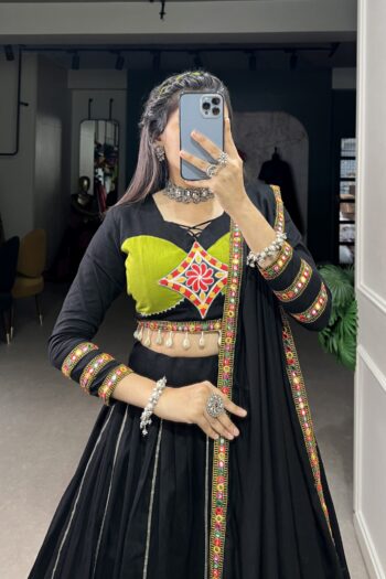 Pure Cotton Navratri Lehenga with Gota Patti & Cowrie Lace