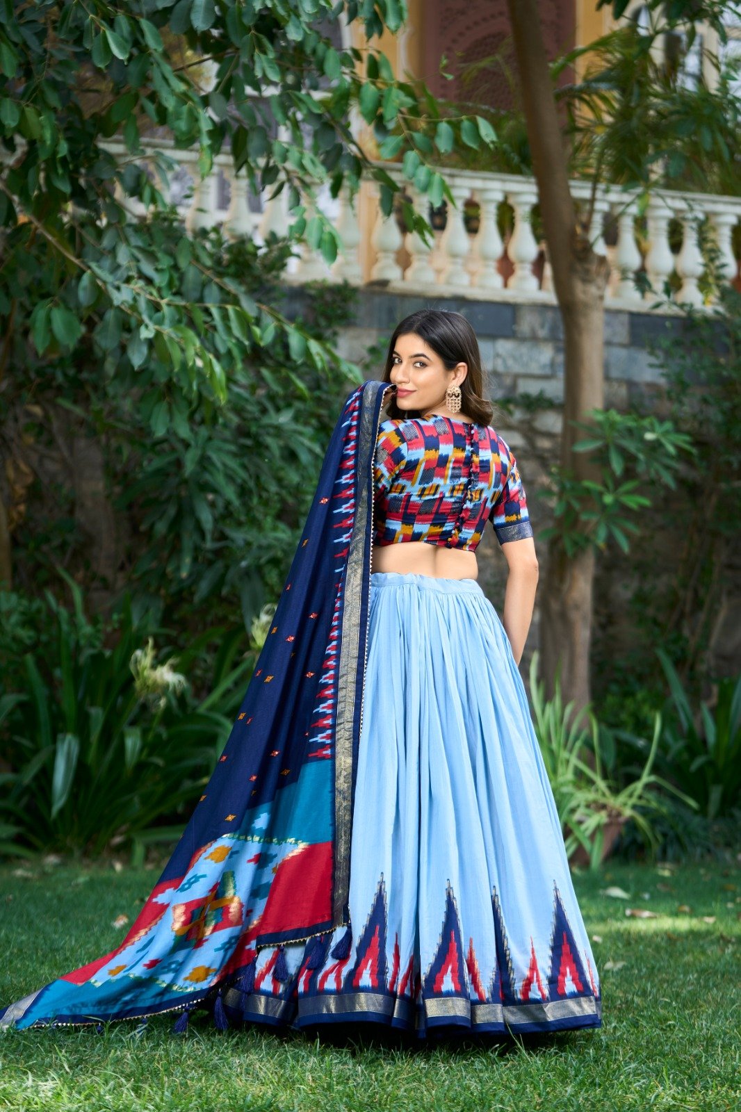 Gleaming Grace Tussar Silk Foil Print Lehenga choli Set